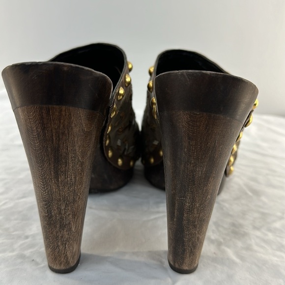 Miu Miu Italian Brown Velvet Embroidered Studded Heeled Clogs - Picture 6 of 9